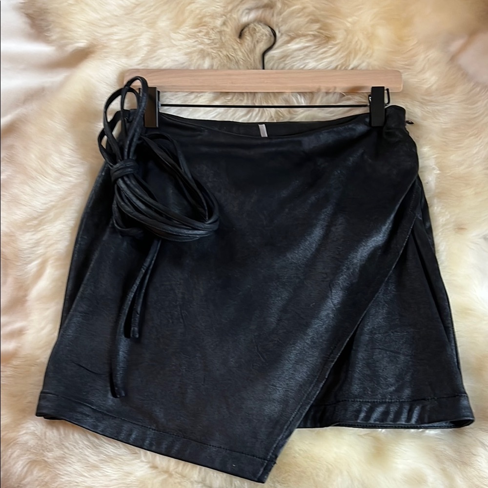 Free People Black Faux Leather Wrap Skirt